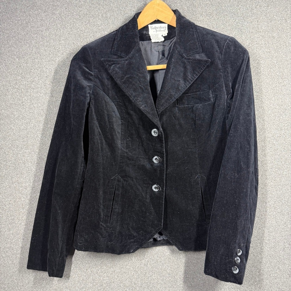 Black Velvet Blazer Women's Size 9 Tailored Dark Academia Retro Jacket Halloween